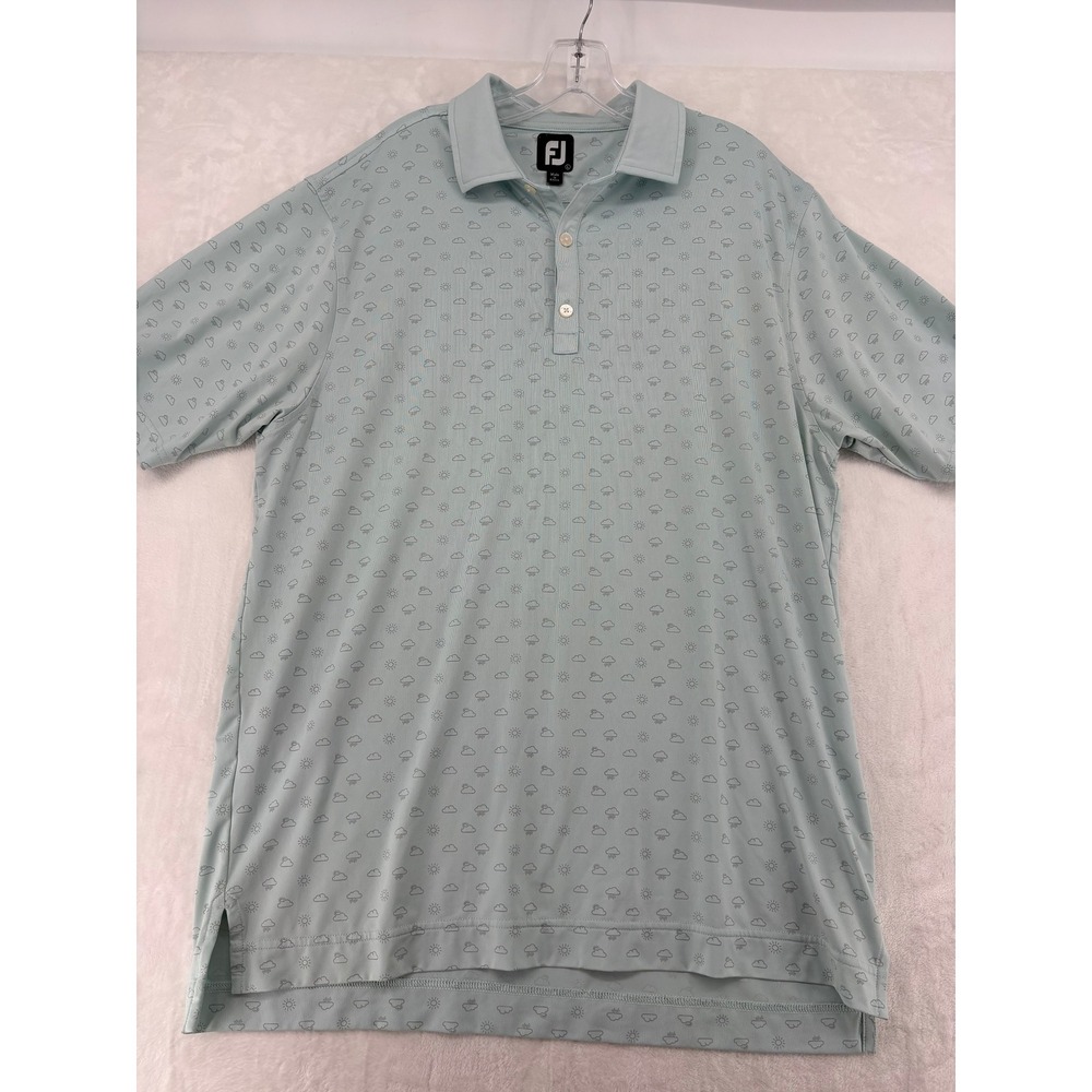 FootJoy Polo Mens Large Polo Light Blue Weather Print Rumbling Bald Lake Lure